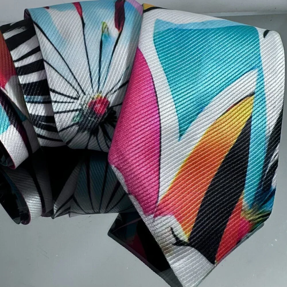 Floral Patchwork Tie Retro Designer Menswear Tie Necktie Mid Century Painting